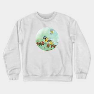 Great Tit Birds on a Hawthorn Branch Crewneck Sweatshirt